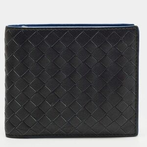 BOTTEGA VENETA Intrecciato Black Blue Leather Bifold Bill Wallet